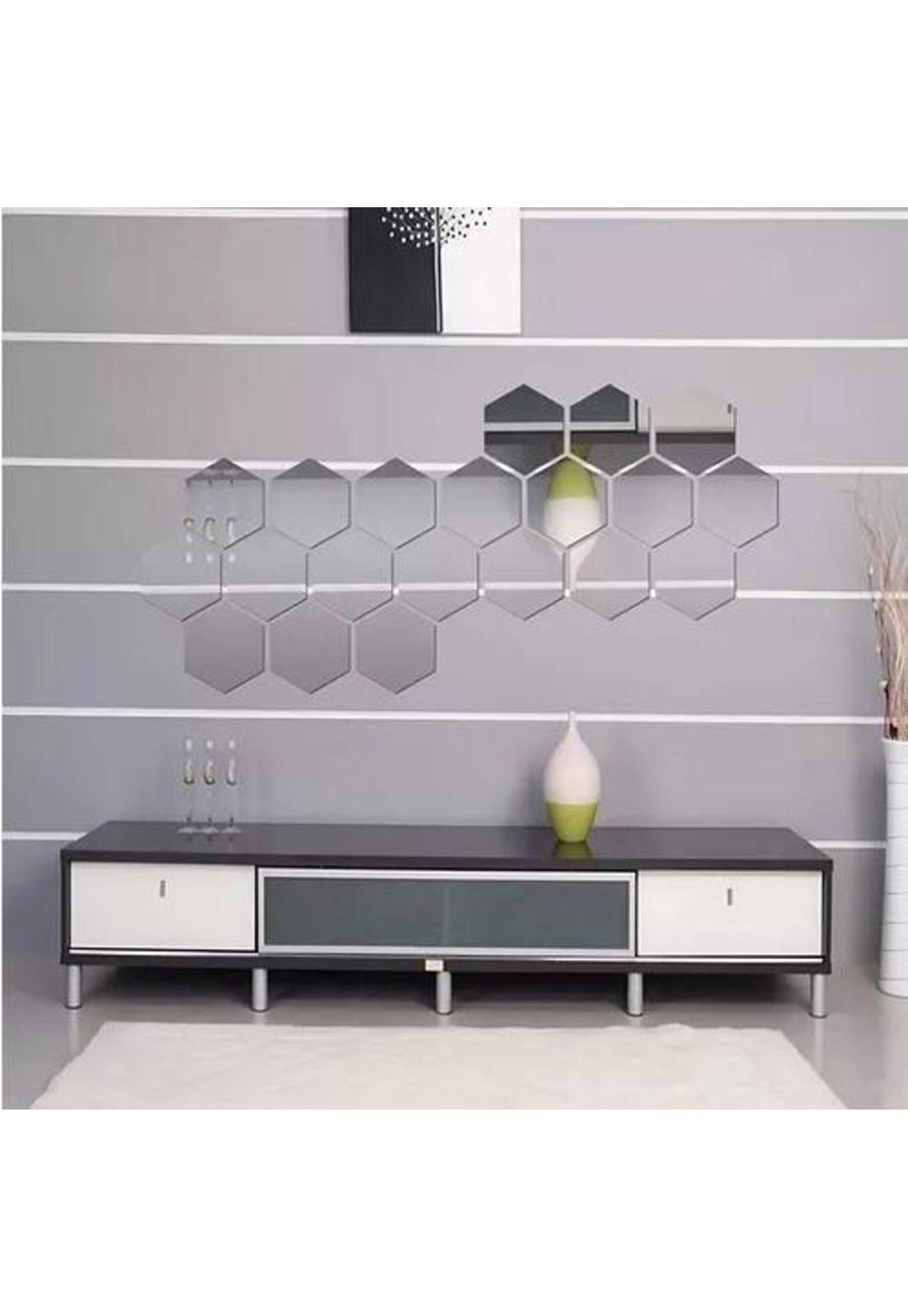 Set Espejos Decorativos Vinilo Pared Acrílico Adhesivos Hexagonales Marinshop-3