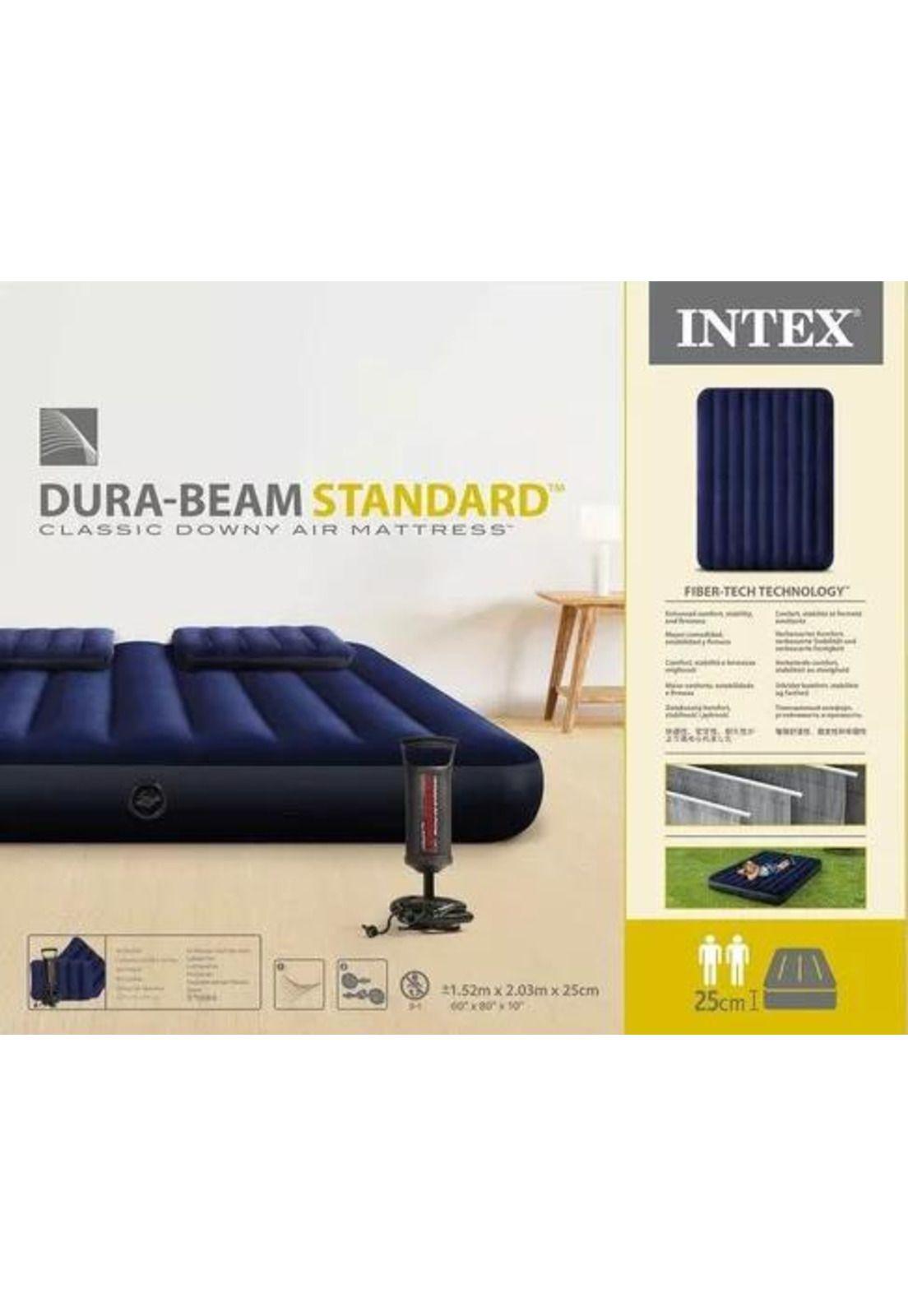 Colchón inflable para campismo, bomba, 2 almohadas, queen, color azul-4