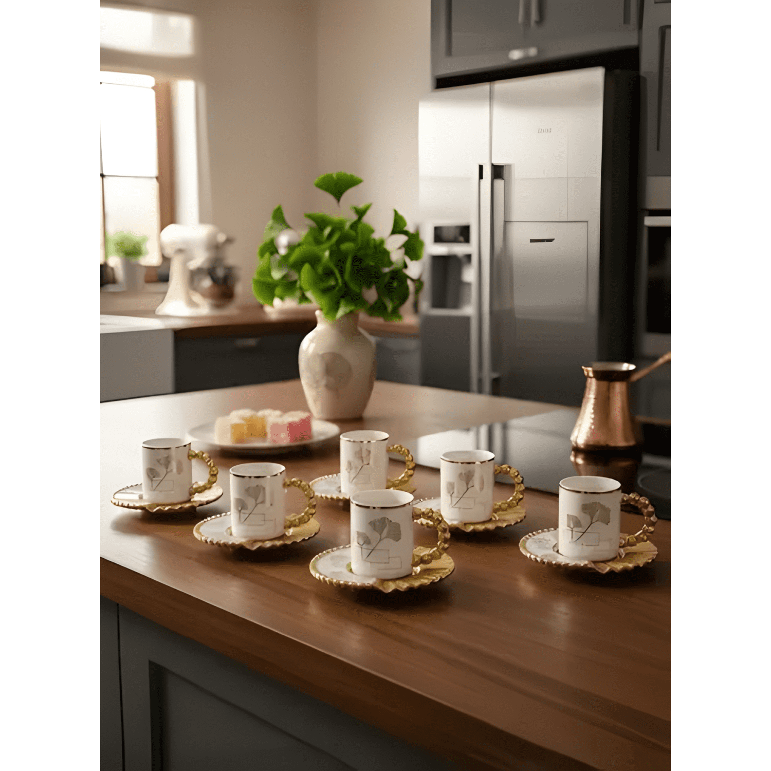 Juego vajilla set 6 tazas plato decorado adorno Café-3