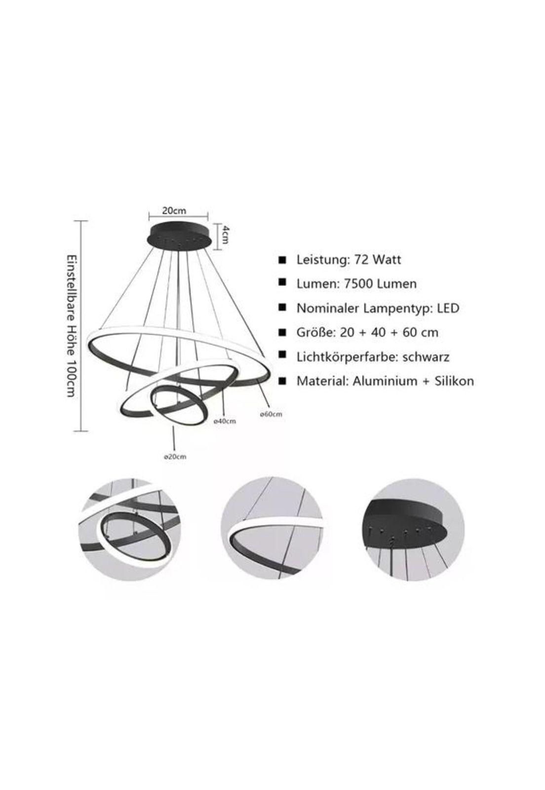 Lámpara de techo colgante led triple aro 80w multicolor-4