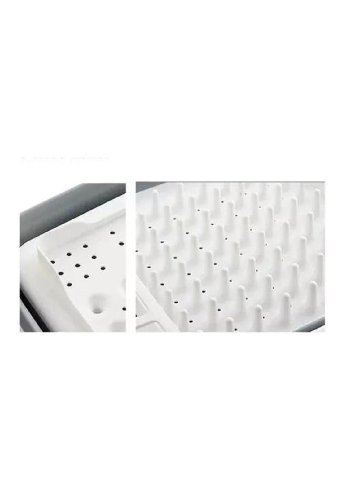 Secador de Platos Multiusos - Porta Cubiertos, Plegable, Cocina, Color Blanco/Gris-3