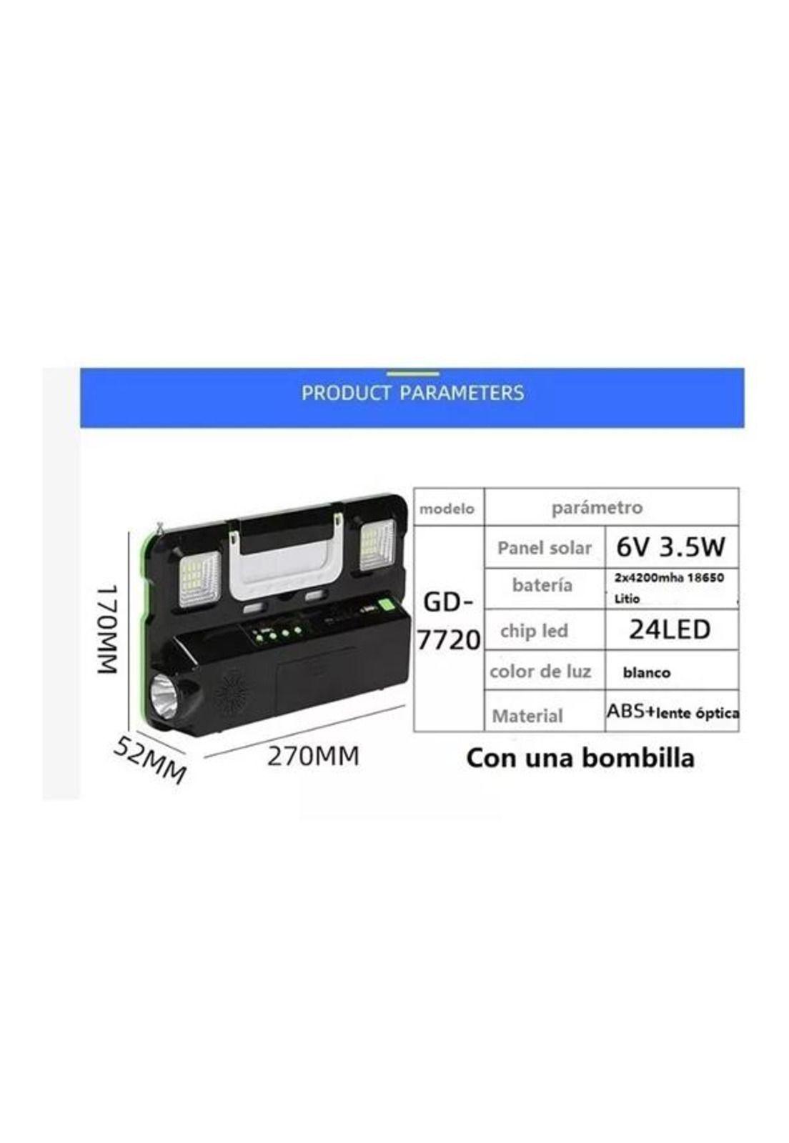 Kit solar emergencia camping, ampolleta LED, FM radio, MP3-4