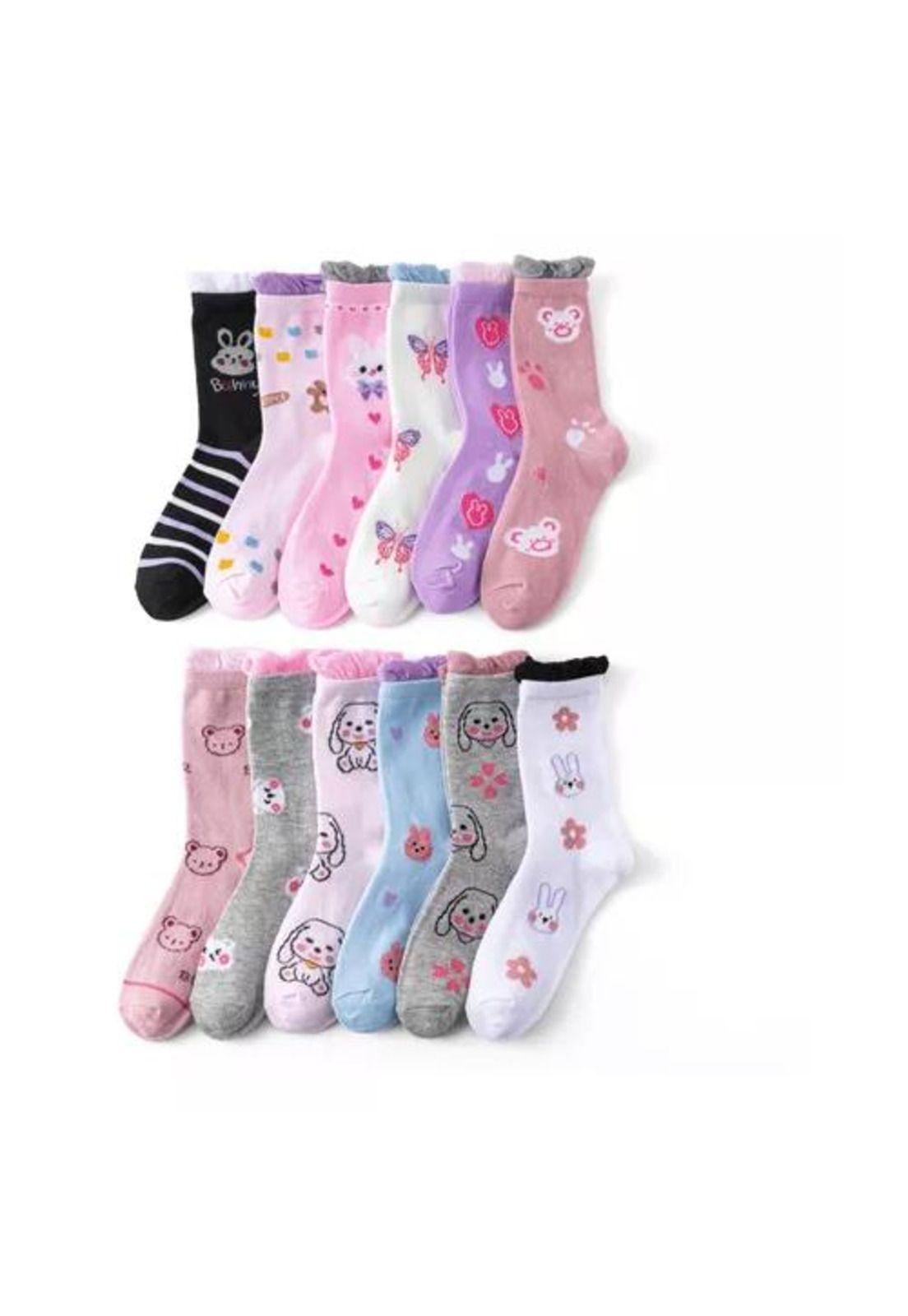 Pack de 12 pares de calcetines largos para niña, dibujos animados de bambú, tallas 2-10-7