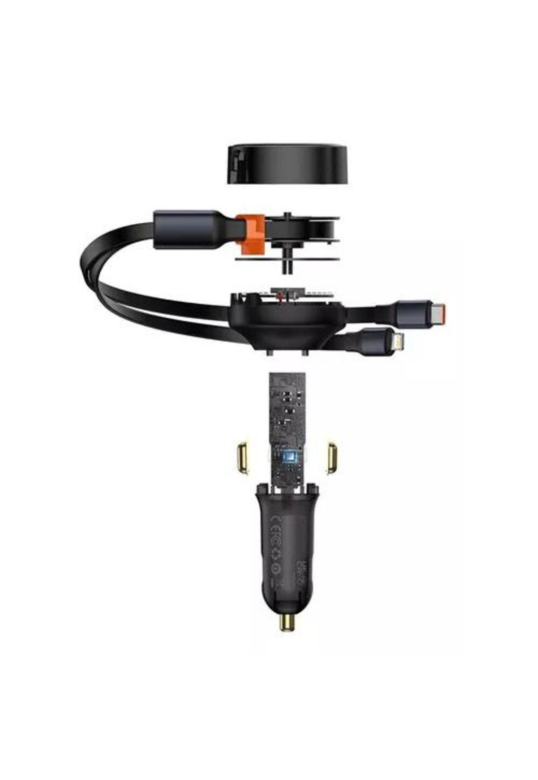 Cargador rápido auto Baseus 2 en 1 cable retráctil 30W negro-5