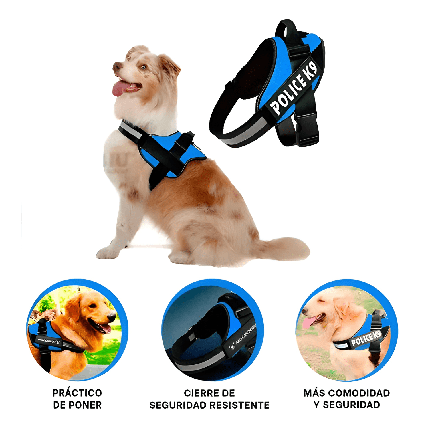Arnés police K9 reforzado premium para perros mascotas-4