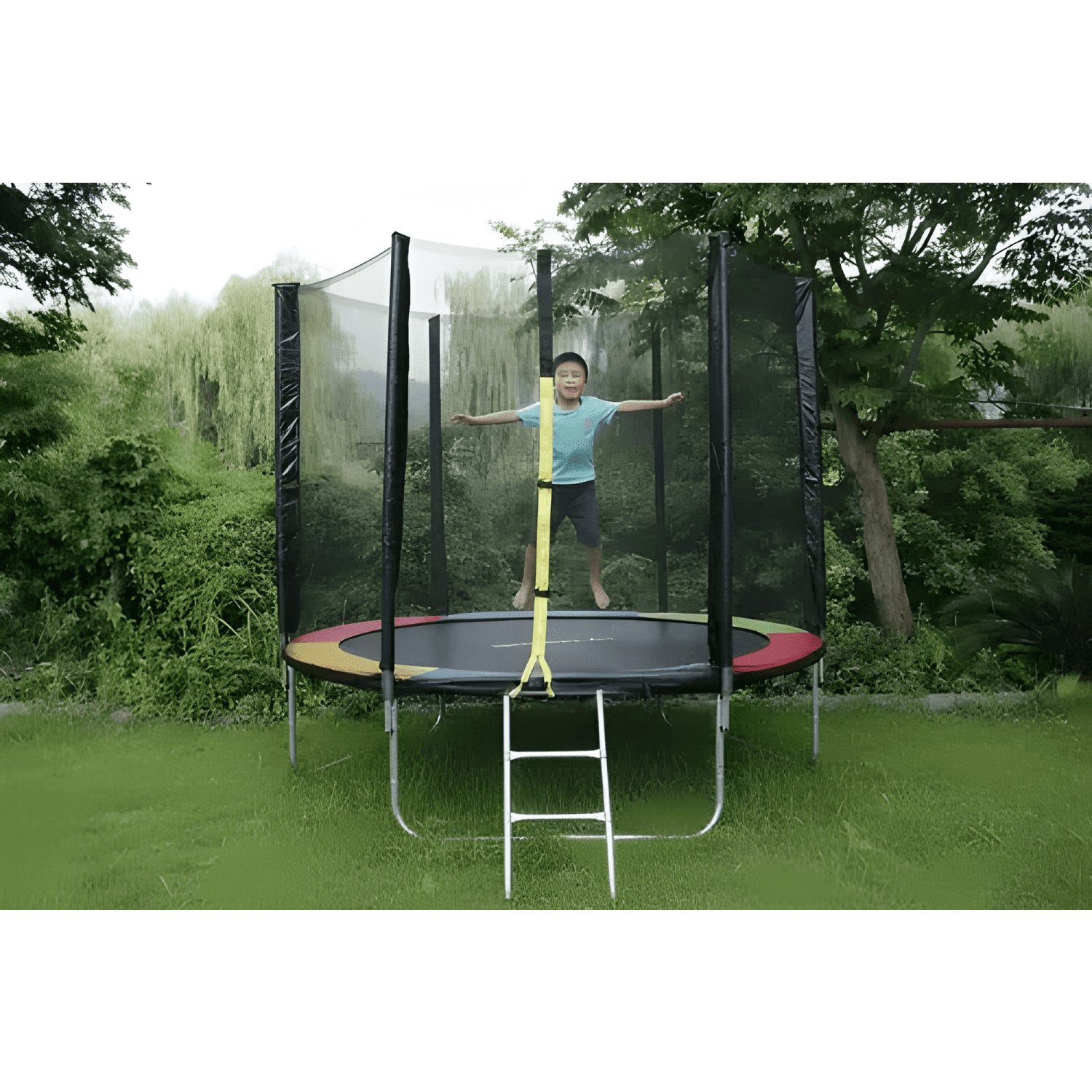 Cama elástica Norplat con escalera 2,44 m negra y multicolor-4