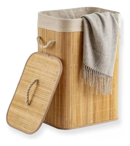 Cesto ropa sucia plegable look bambú color beige-0