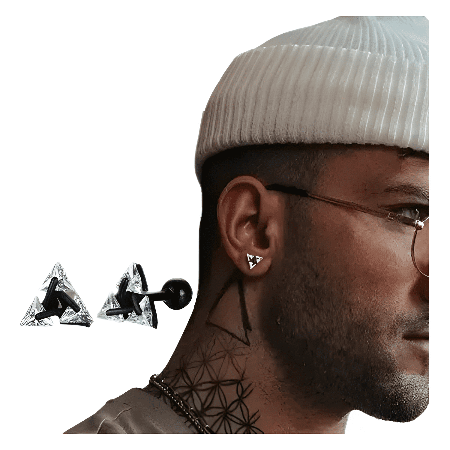 Aros Tuerca Triangulares Acero Hombre Pirámide Moda Negro-0