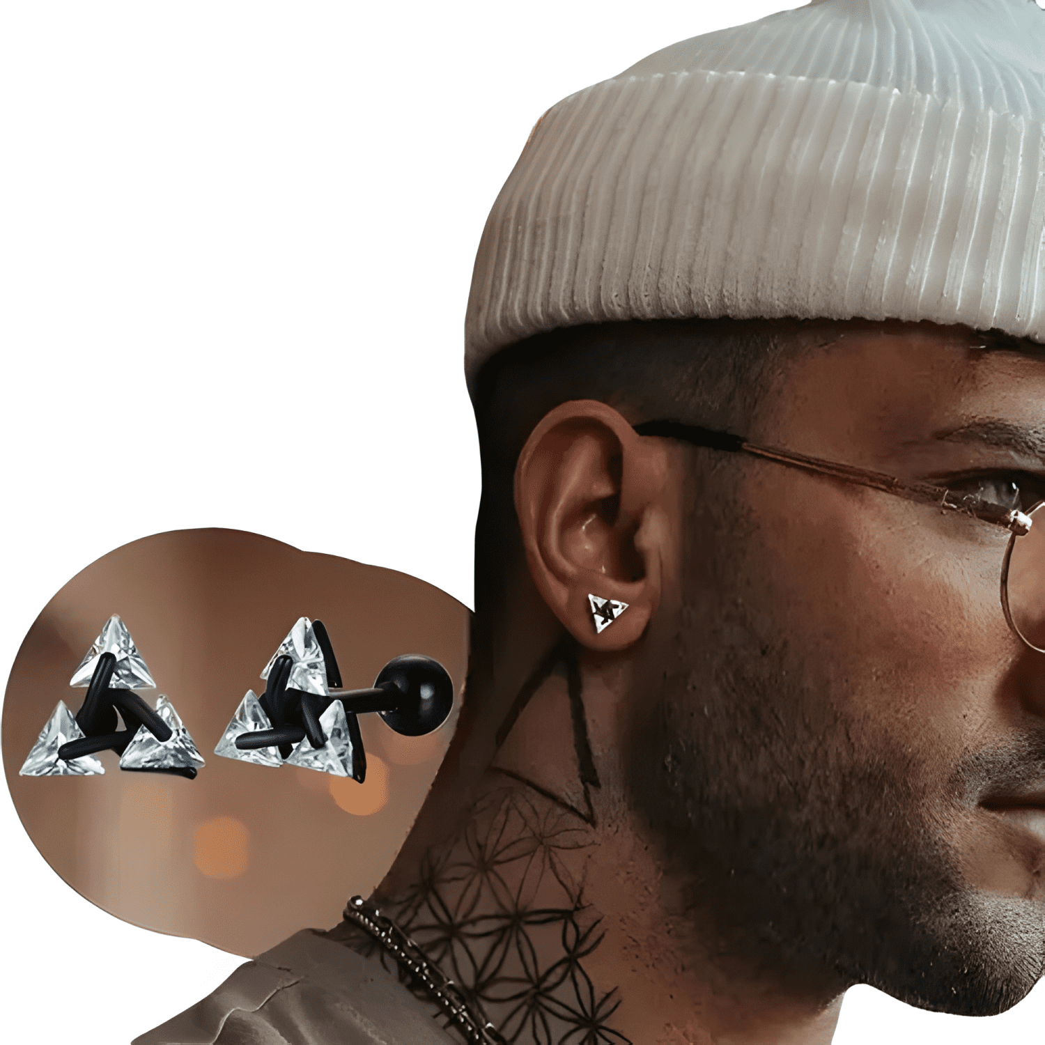 Aros Tuerca Triangulares Acero Hombre Pirámide Moda Negro-3