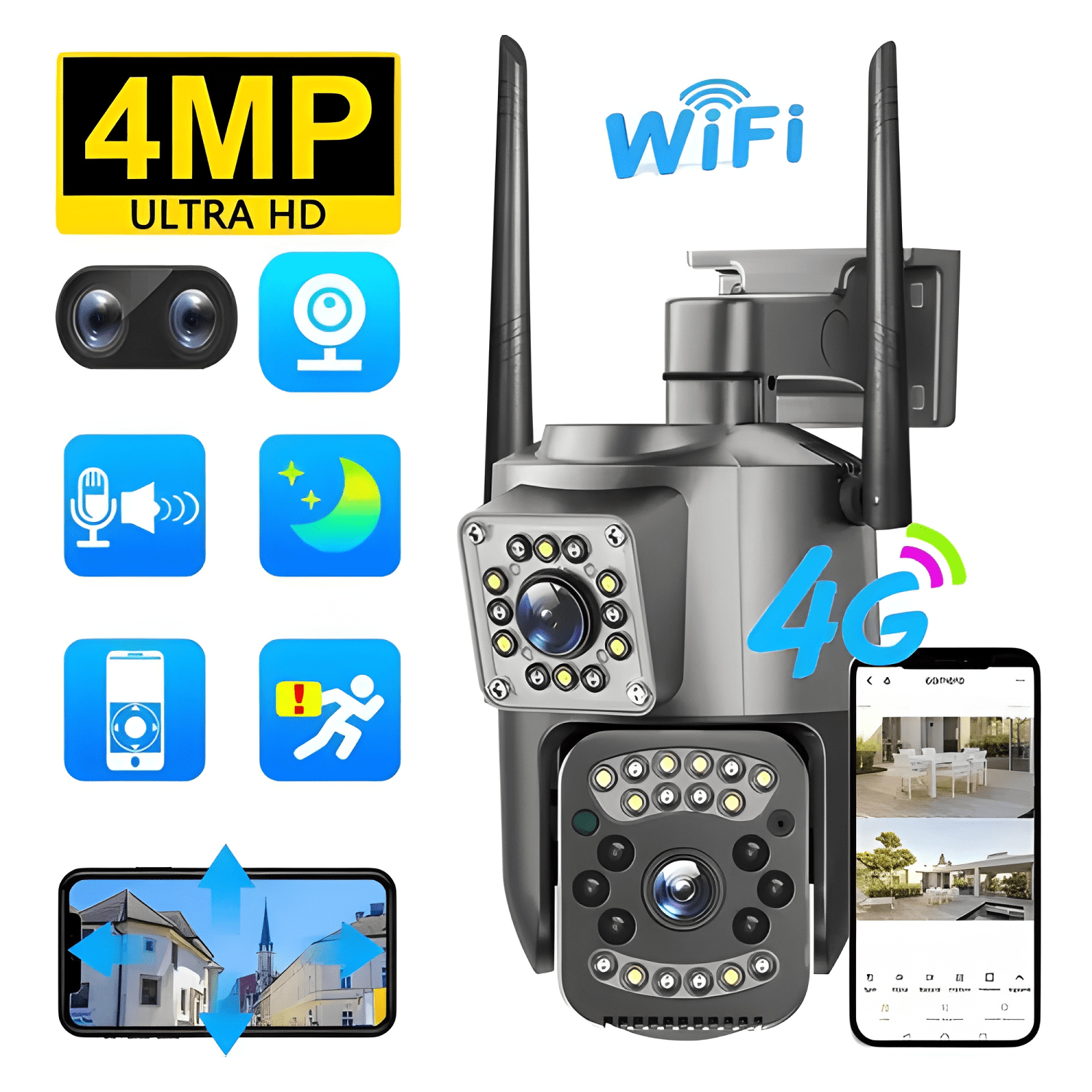 Camara de Seguridad Hogar Dual Conexión Chip Celular 4g-4