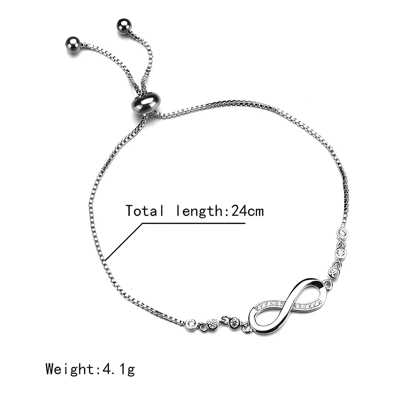 Pulsera infinito ajustable de plata ley S925 empaque regalo-2