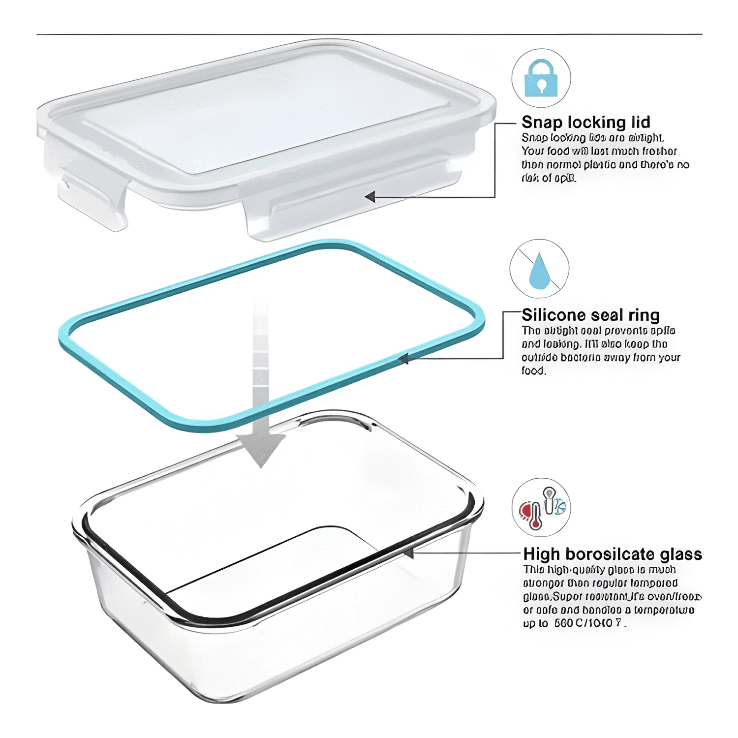 Taper hermético de vidrio para comida 1500 ml-1