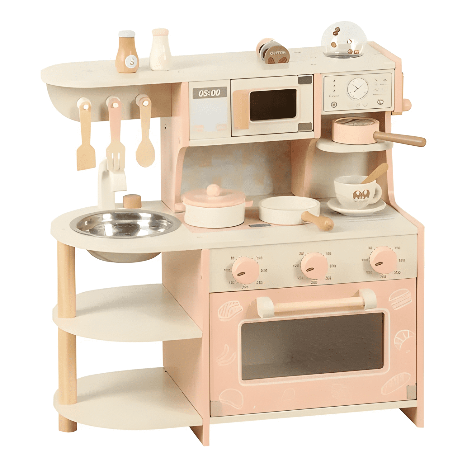 Cocina infantil de madera con horno y accesorios-0