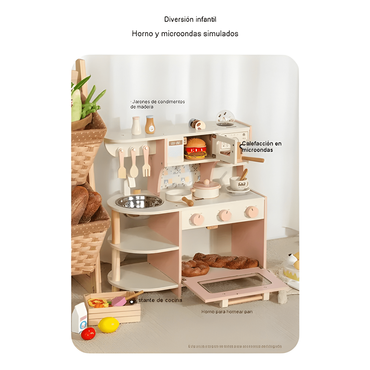 Cocina infantil de madera con horno y accesorios-3