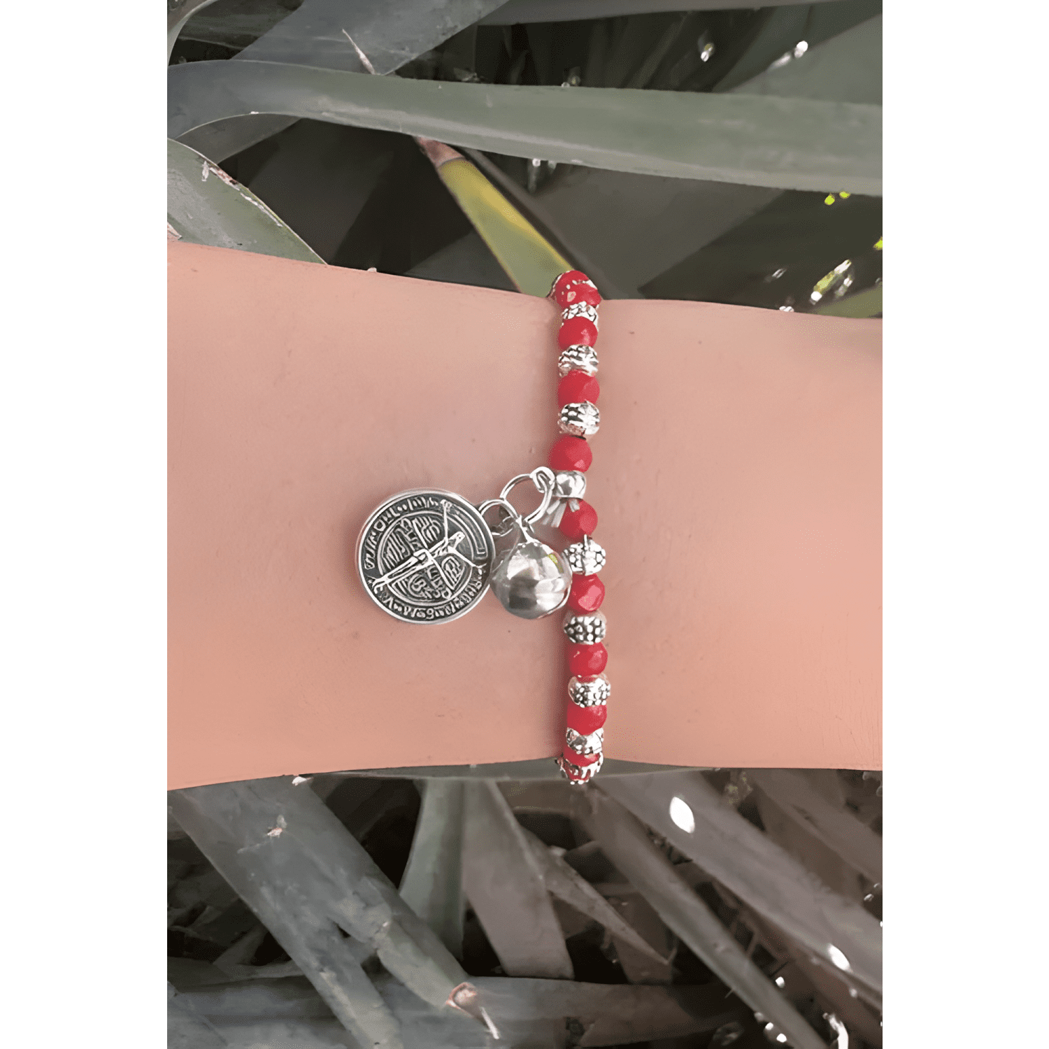 Pulsera san benito dos caras cristales rojos protección-4