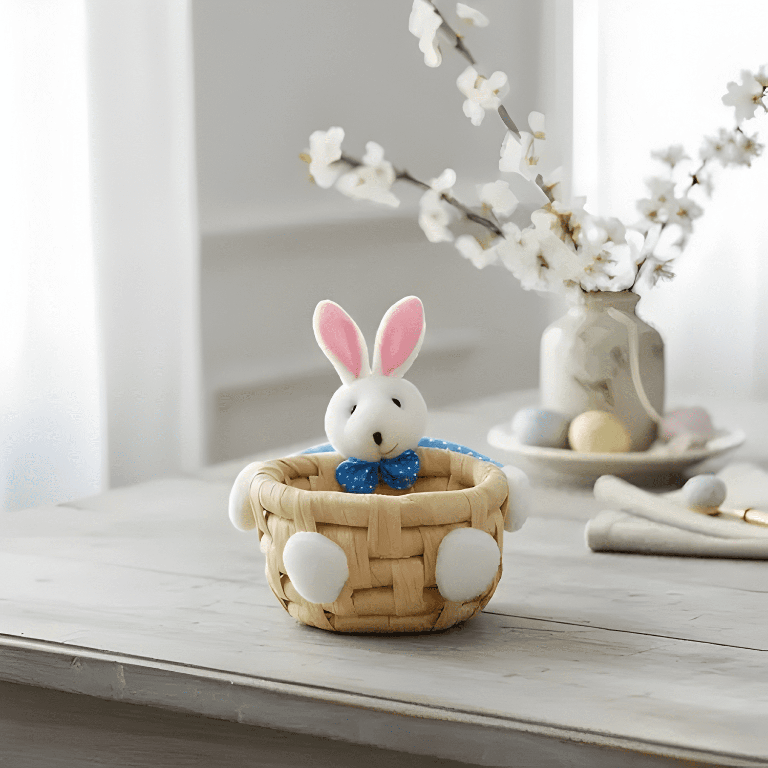 12 cestas de mimbre diseño conejo Pascua Resurrección #2-1