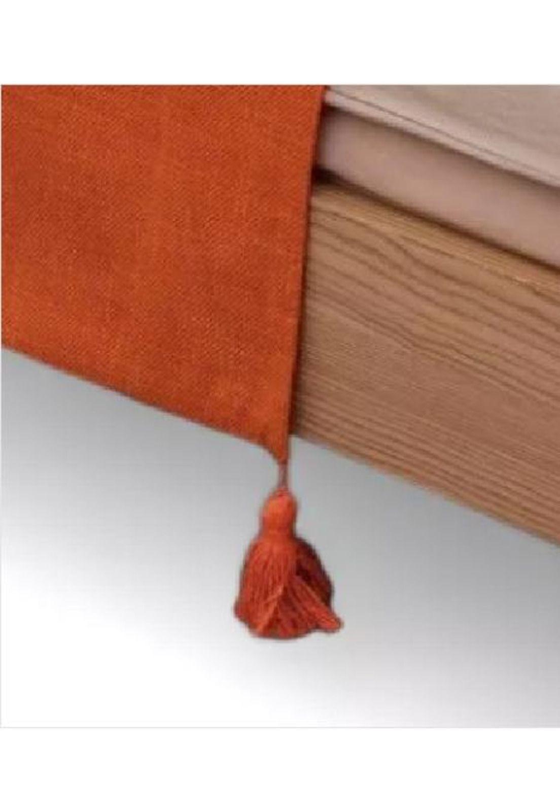 Piecera para cama 2 plaza - king en lino pompones 70x210 cm color naranja-0