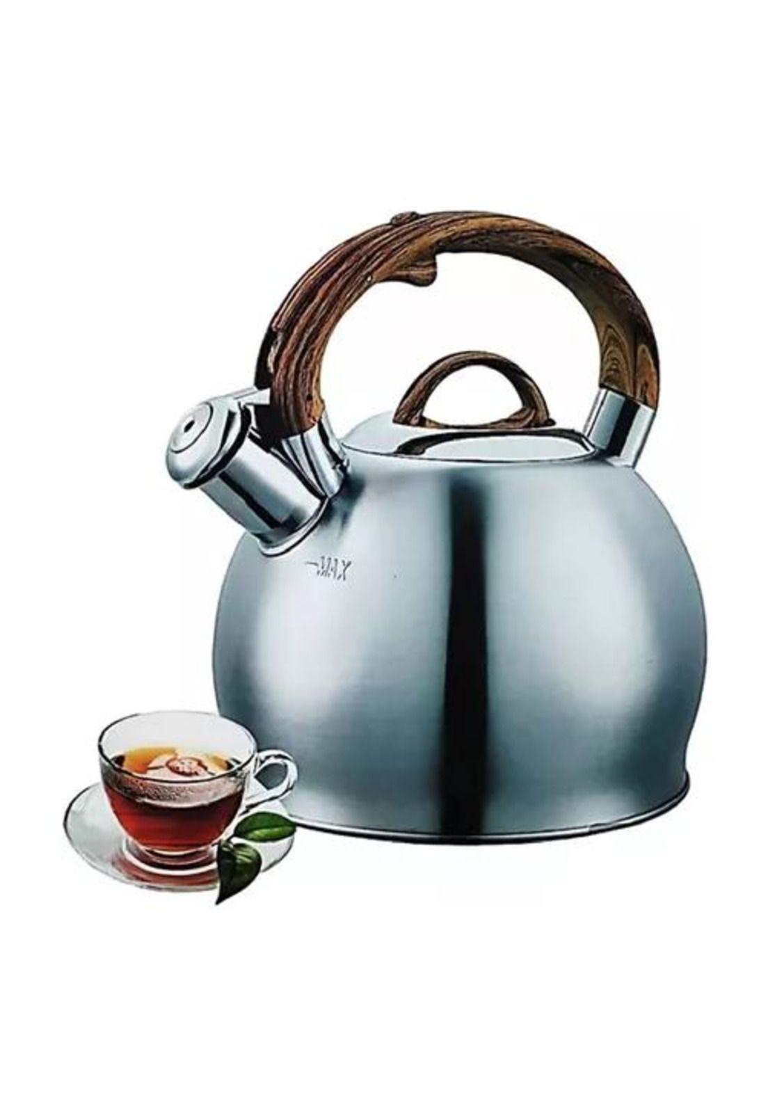 Tetera con Silbato - 2.5 L, Acero Inoxidable, Manija de Madera, Color Plateado-7