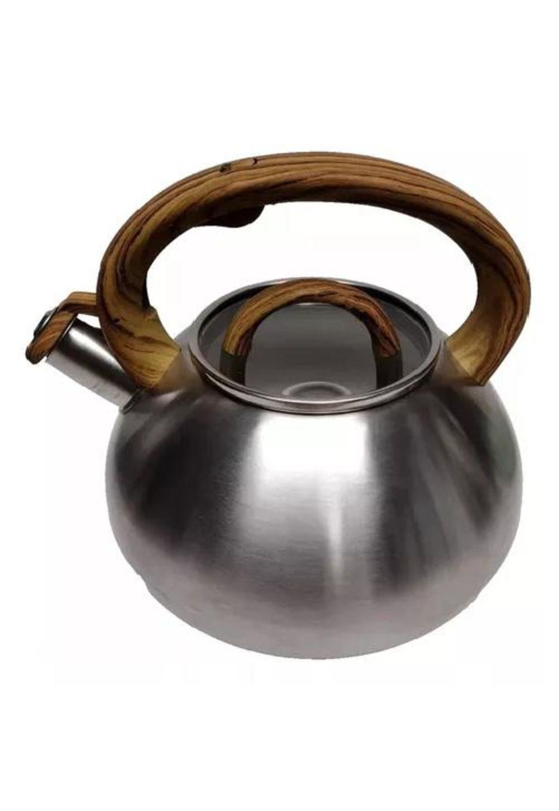 Tetera con Silbato - 2.5 L, Acero Inoxidable, Manija de Madera, Color Plateado-8