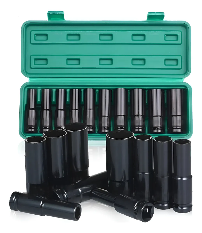 Juego Herramientas Llave Vaso Kit Mecanicas Dados 10pzs Verde Musgo-0