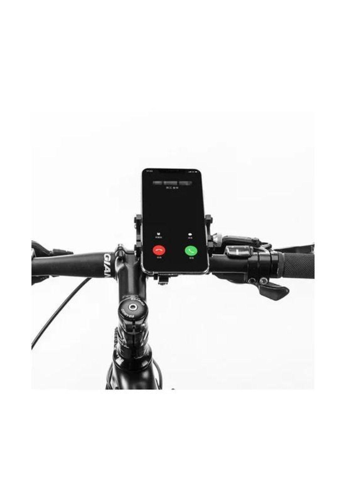 Soporte de aluminio para celular en bicicleta y moto, color negro-4