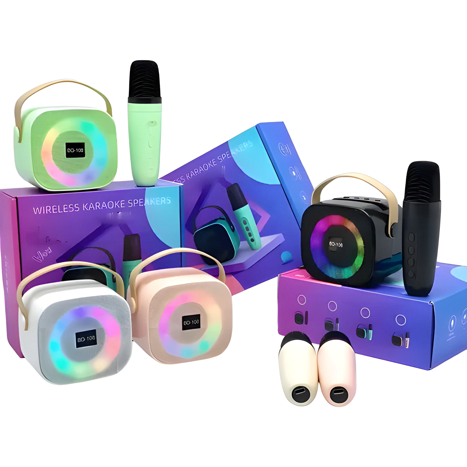 Mini altavoz karaoke bd108 bluetooth luces led v5 3 Blanco-2