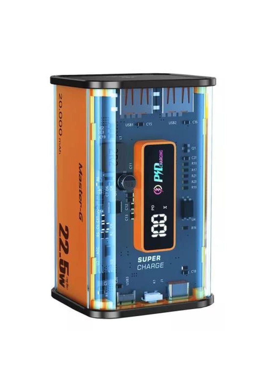 Batería externa power bank 20,000 mAh, carga rápida, color naranjo-4