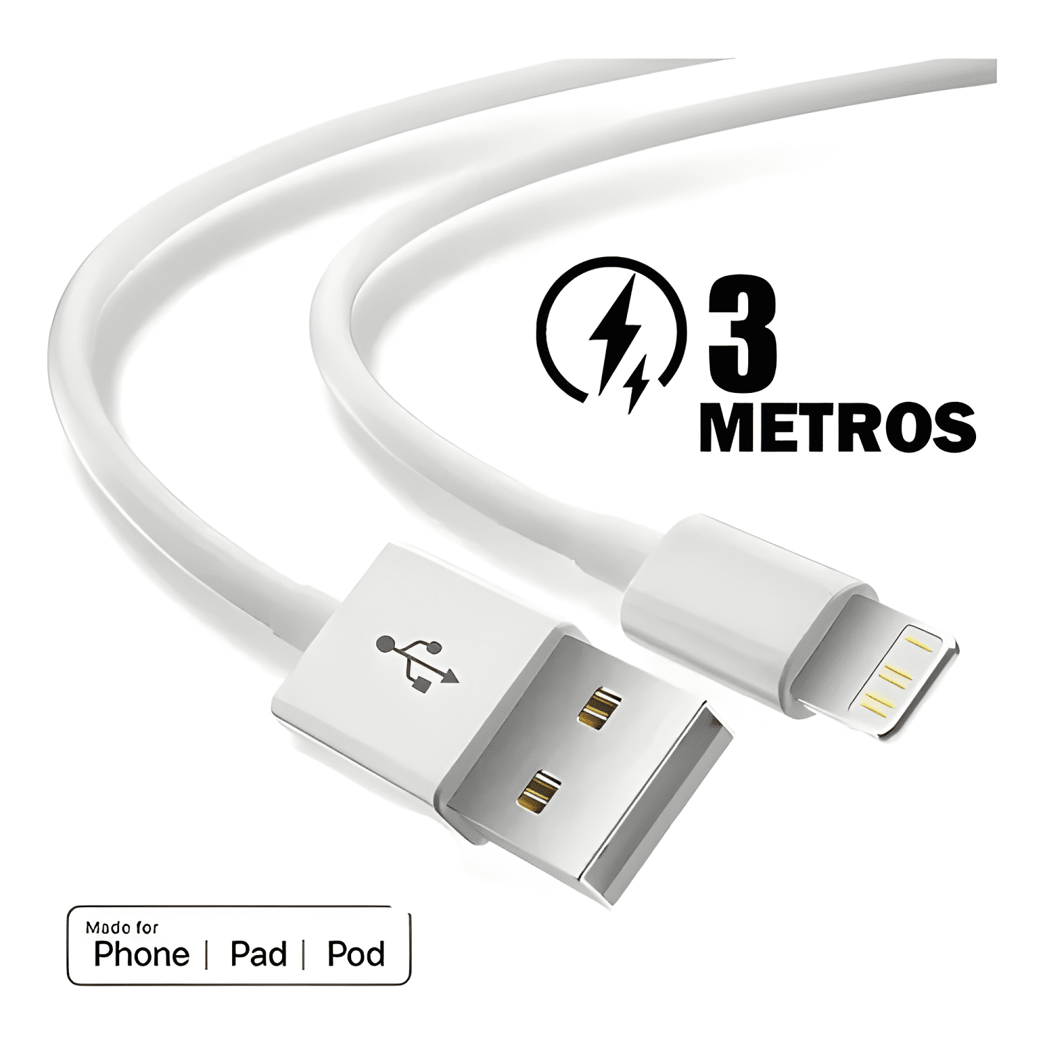 Cable de calidad lightning compatible con iphone 3 Blanco-3