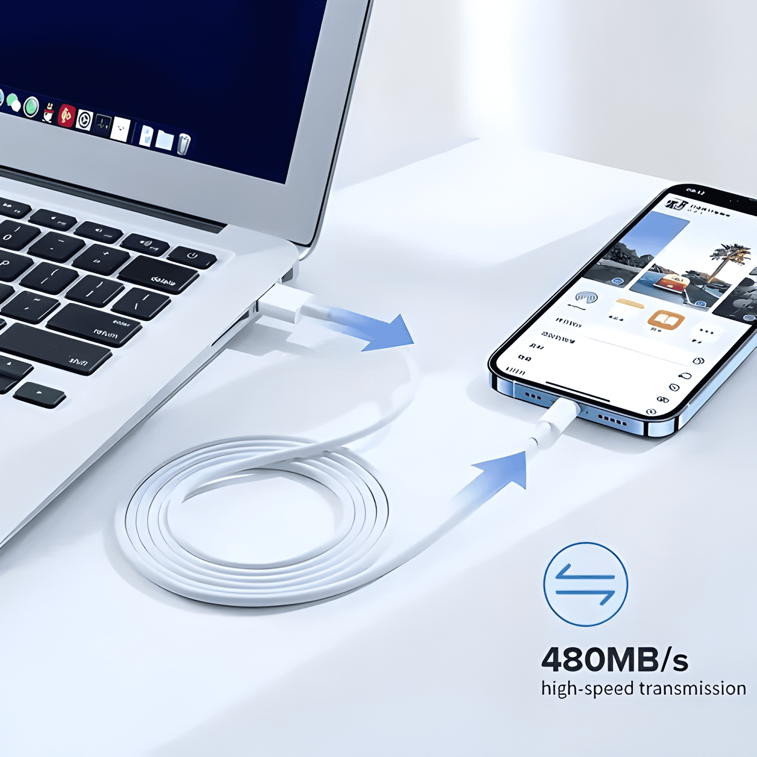 Cable de calidad lightning compatible con iphone 3 Blanco-4