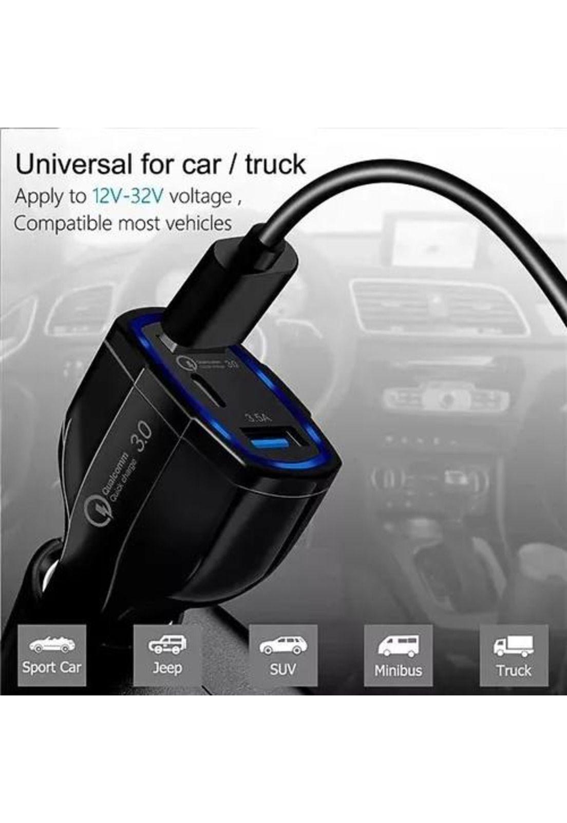 Cargador rápido auto doble USB y tipo C QC3.0 negro-3