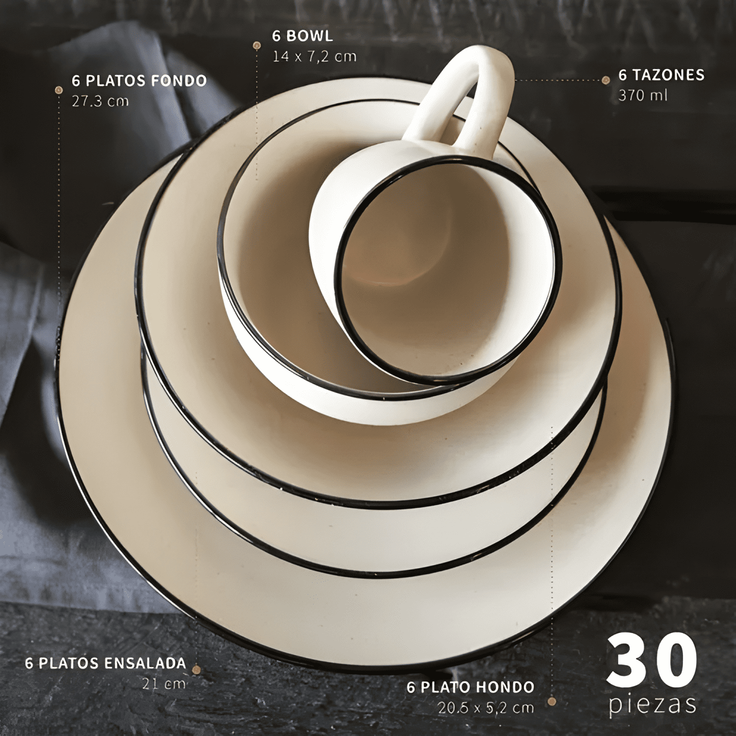 Juego de loza 30 PCS cerámica oporto Crema #6-2