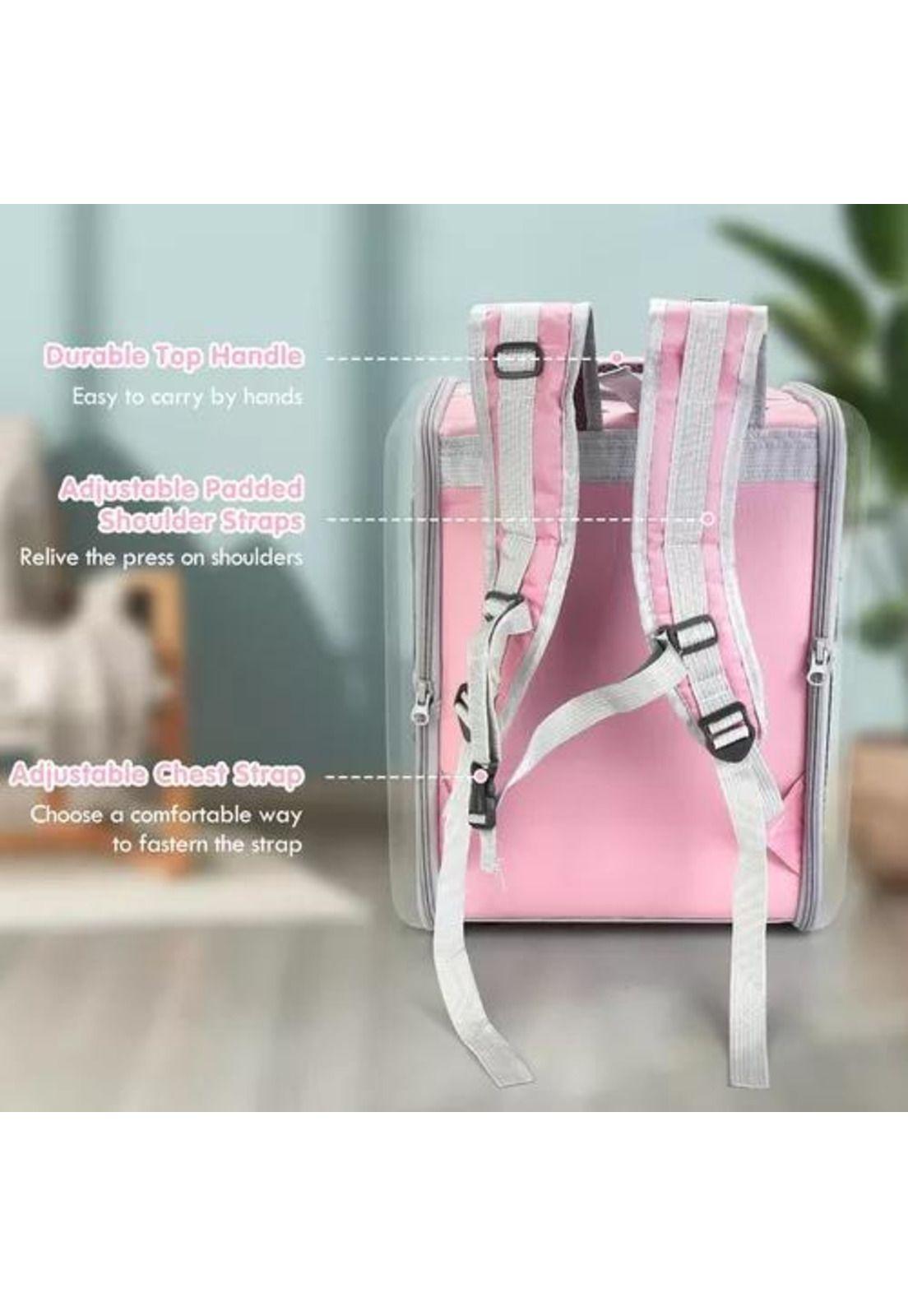 Bolso mochila porta perros jaula transporte perros y gatos rosado-2