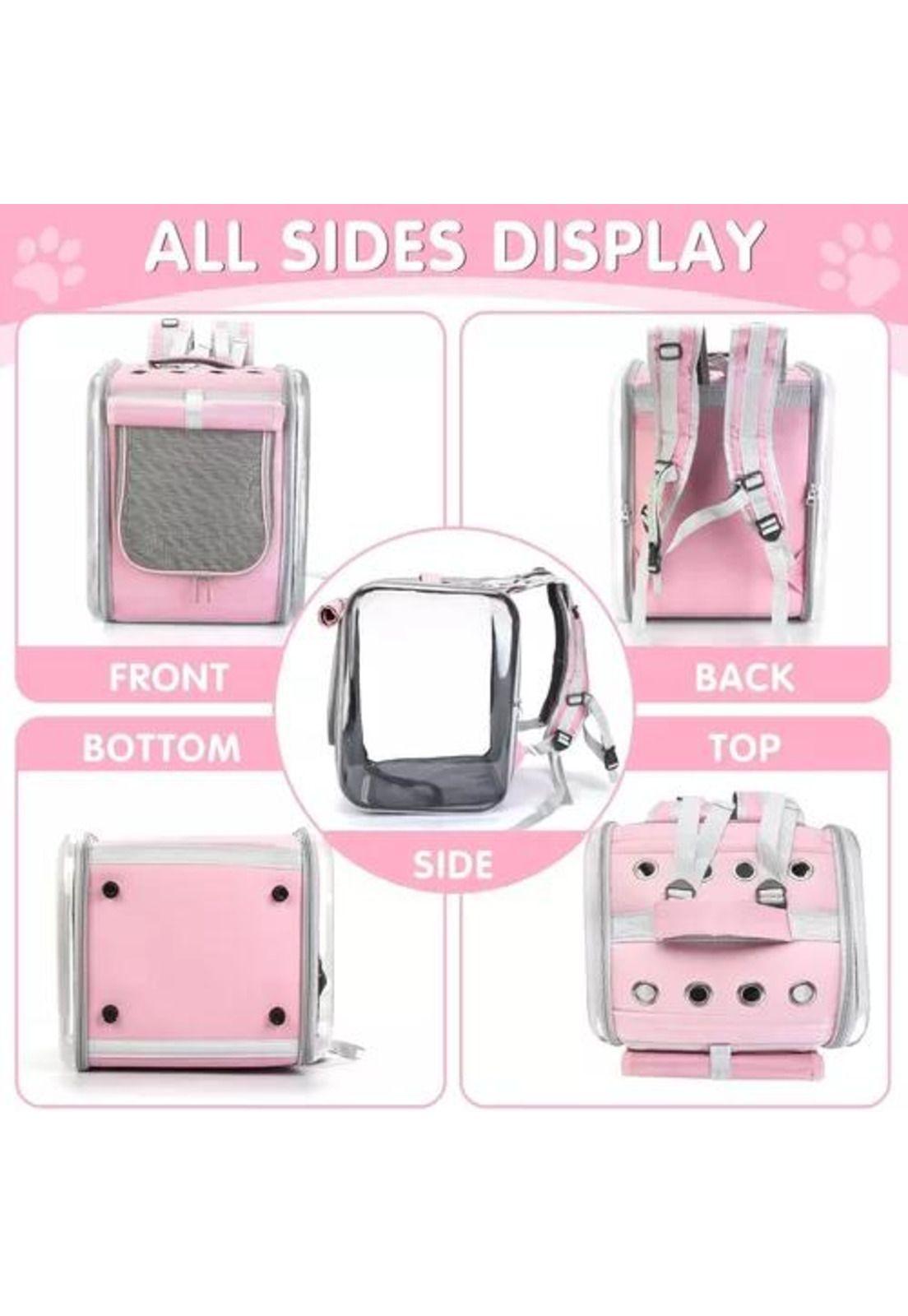 Bolso mochila porta perros jaula transporte perros y gatos rosado-5