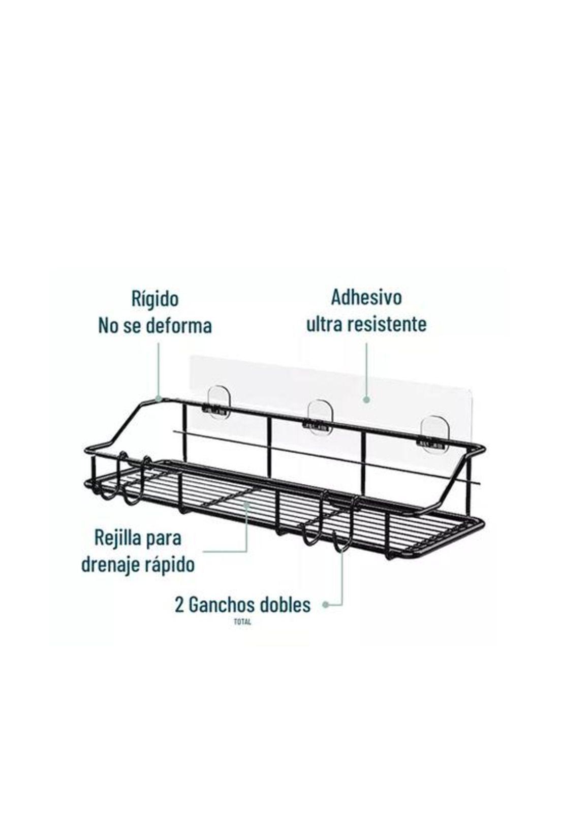 Organizador de ducha set x2 repisa baño adhesiva inoxidable negro-2
