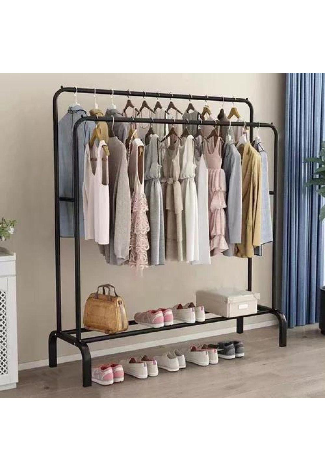 Perchero colgador de ropa tendederos de acero inoxidable negro-2