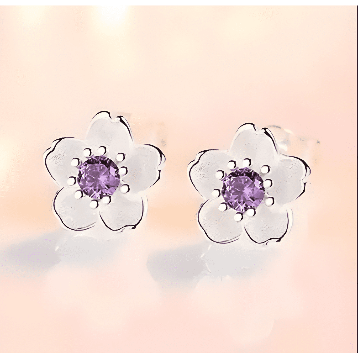 Aros Flor De Cerezo De Plata Esterlina-2