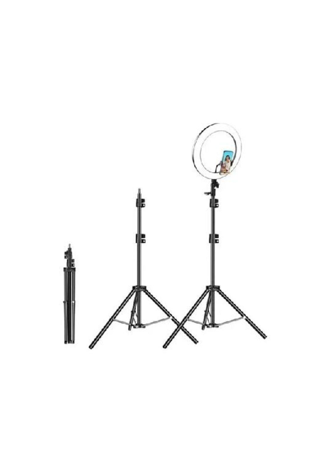 Anillo aro luz LED fotografía 26 cm + trípode ajustable, estructura negra, luz blanco frío-2