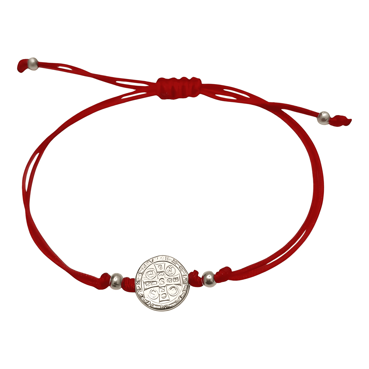 Pulsera de protección medalla san benito plata 925 hilo Roja-2