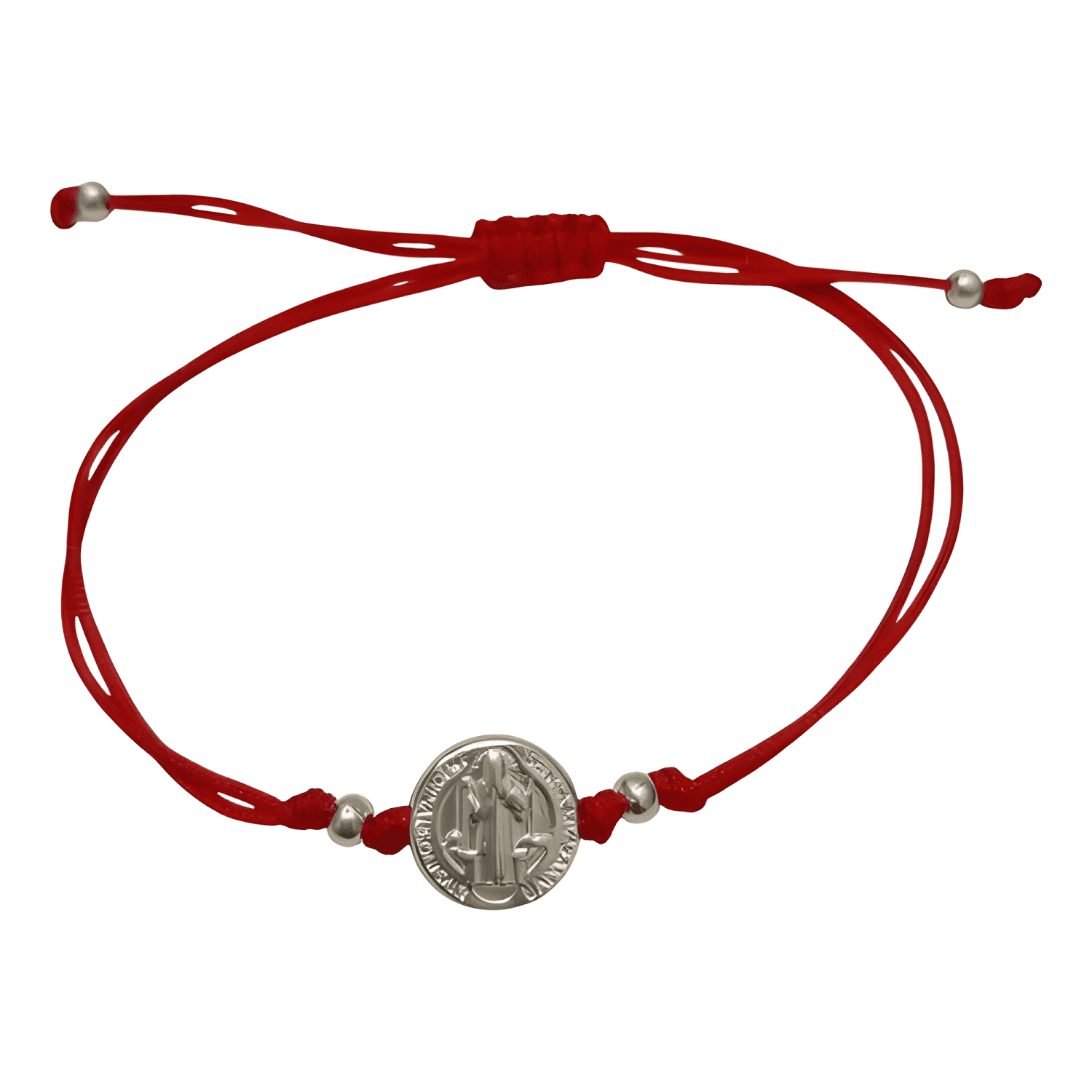 Pulsera de protección medalla san benito plata 925 hilo Roja-3