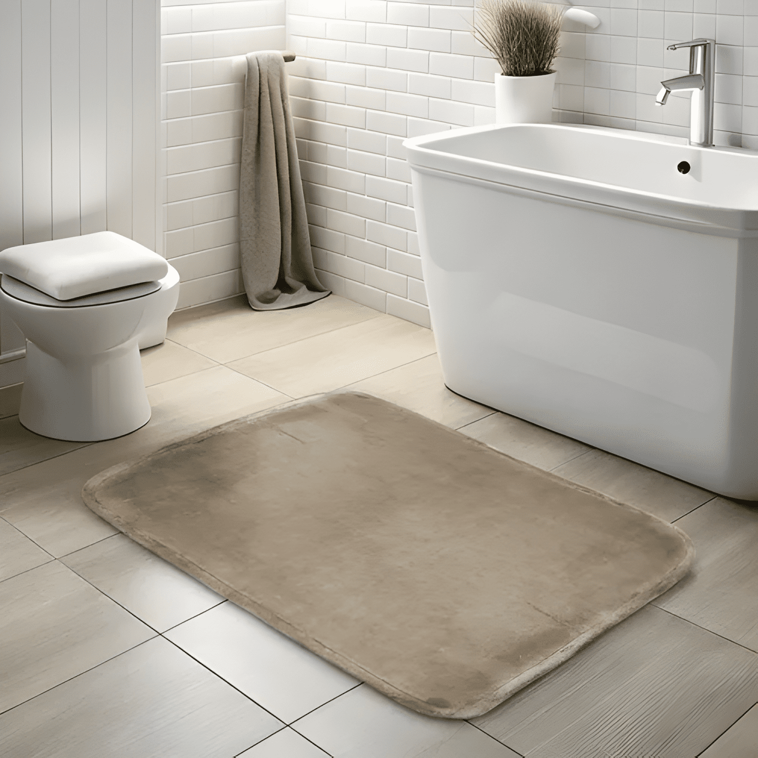 Alfombra De Baño Flannel 50x80cm Absorbente Beige #1-4