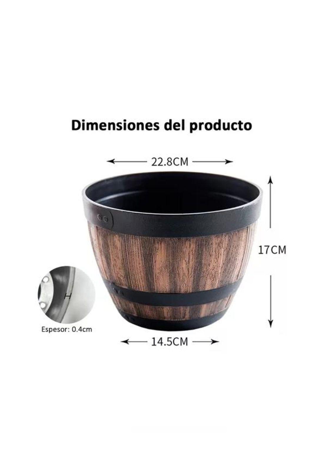 2 Maceteros Barril Simulación Madera 4L con Agujero 22.8x17cm-3