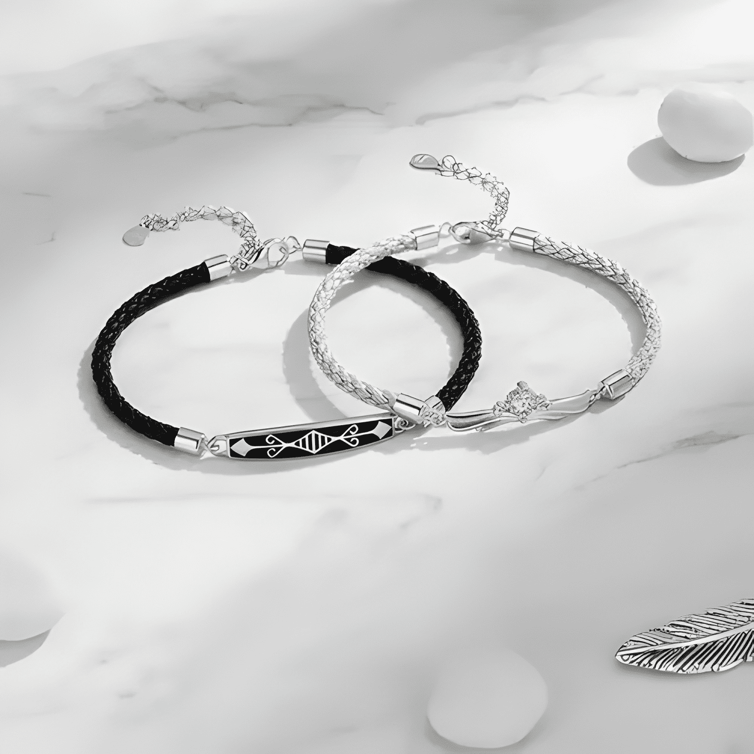 Pulsera de pareja princesa caballero circonita plata 925-4