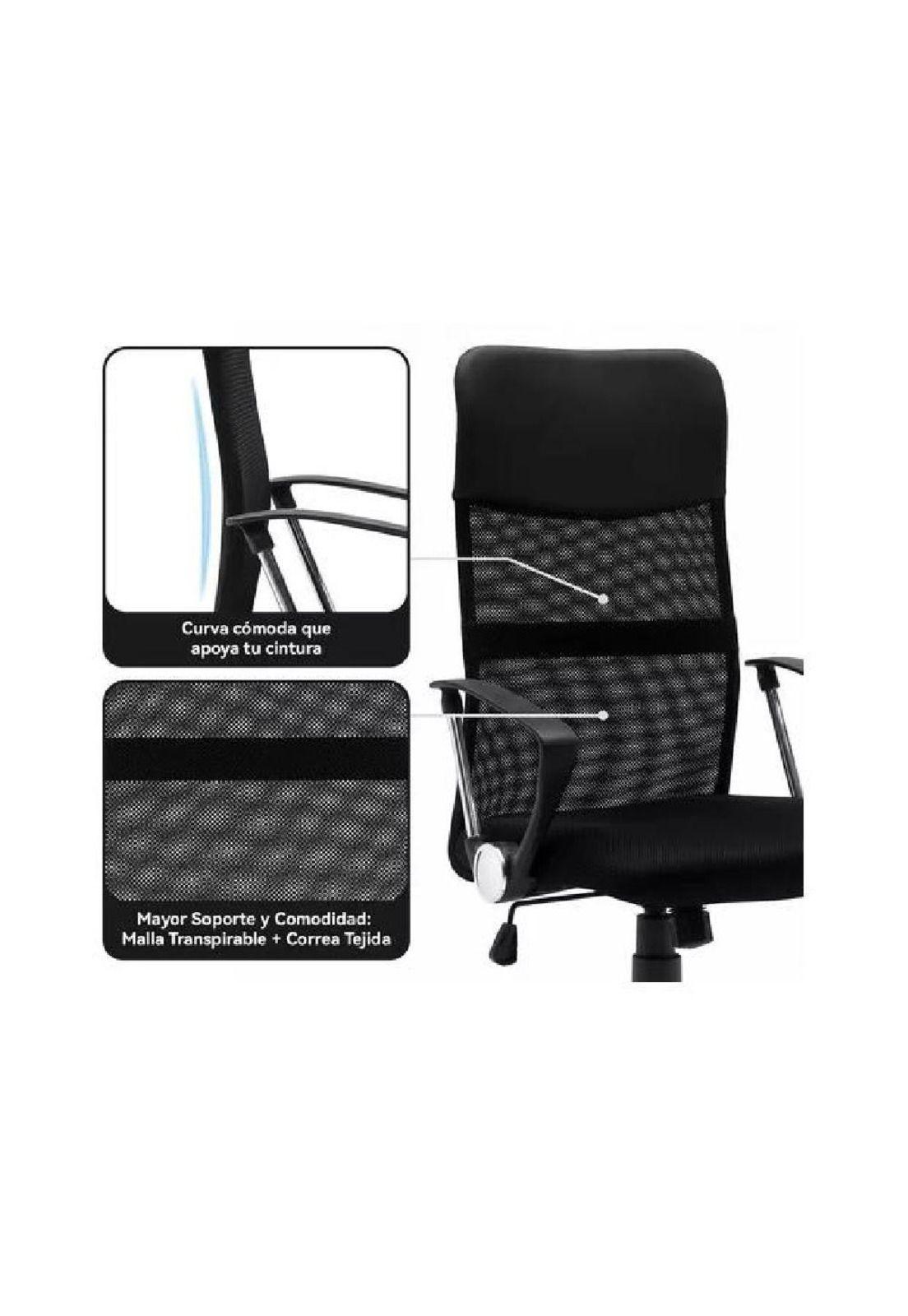 Silla de oficina ergonómica Emilio cuero con malla color negro-4