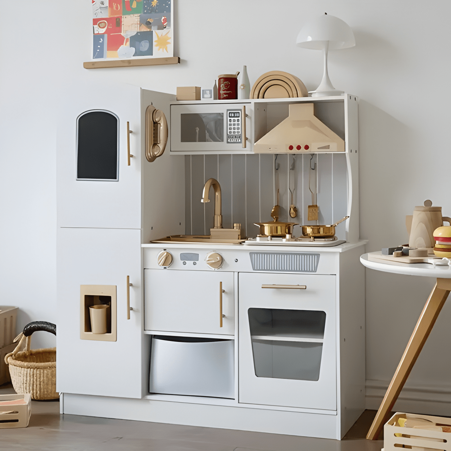 Cocina de madera interactiva para niños con accesorios-1