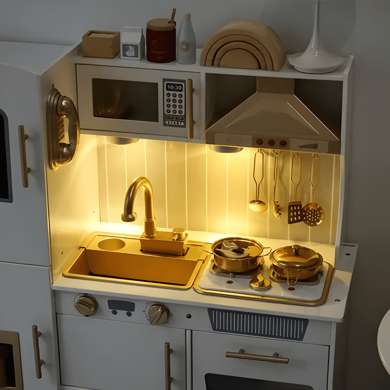 Cocina de madera interactiva para niños con accesorios-2