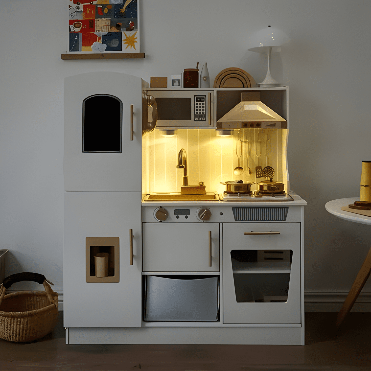 Cocina de madera interactiva para niños con accesorios-3