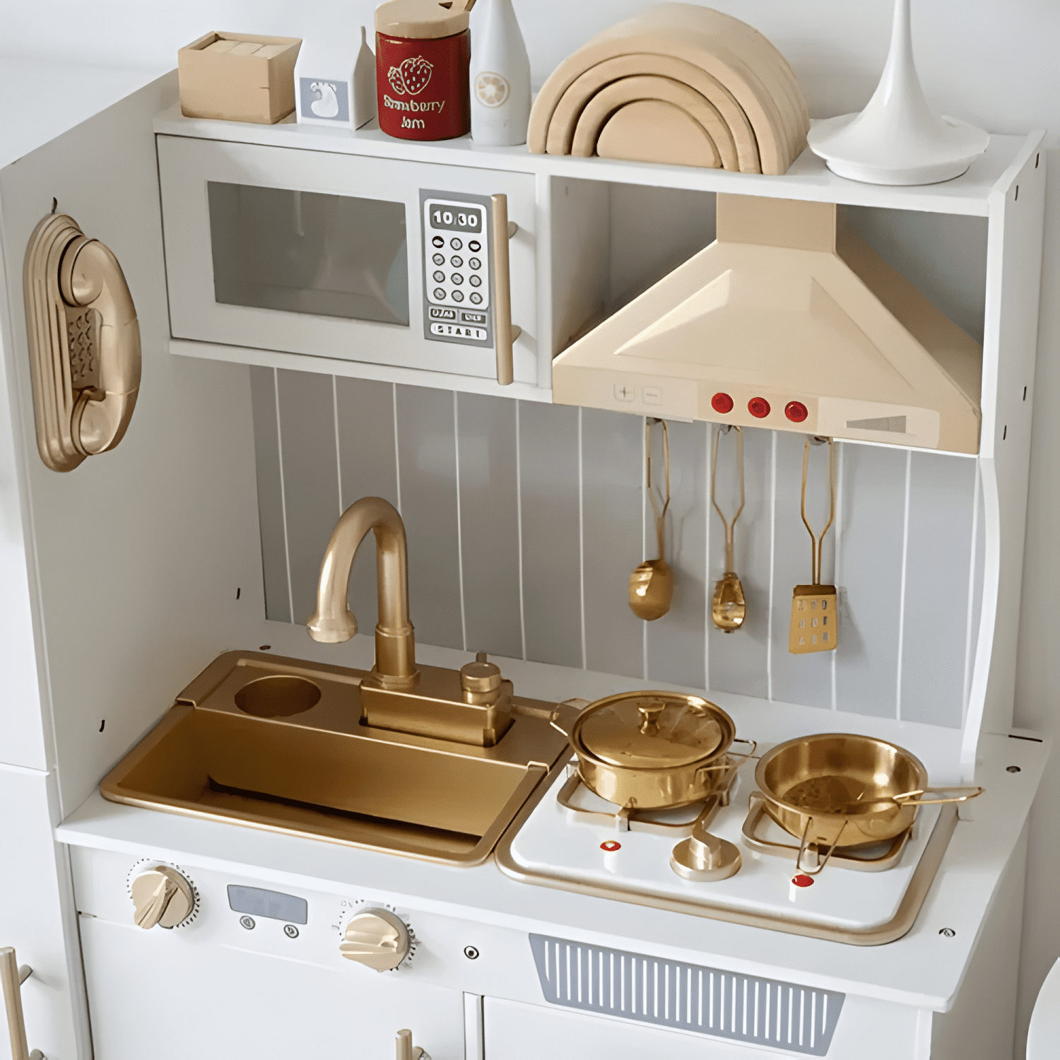 Cocina de madera interactiva para niños con accesorios-4