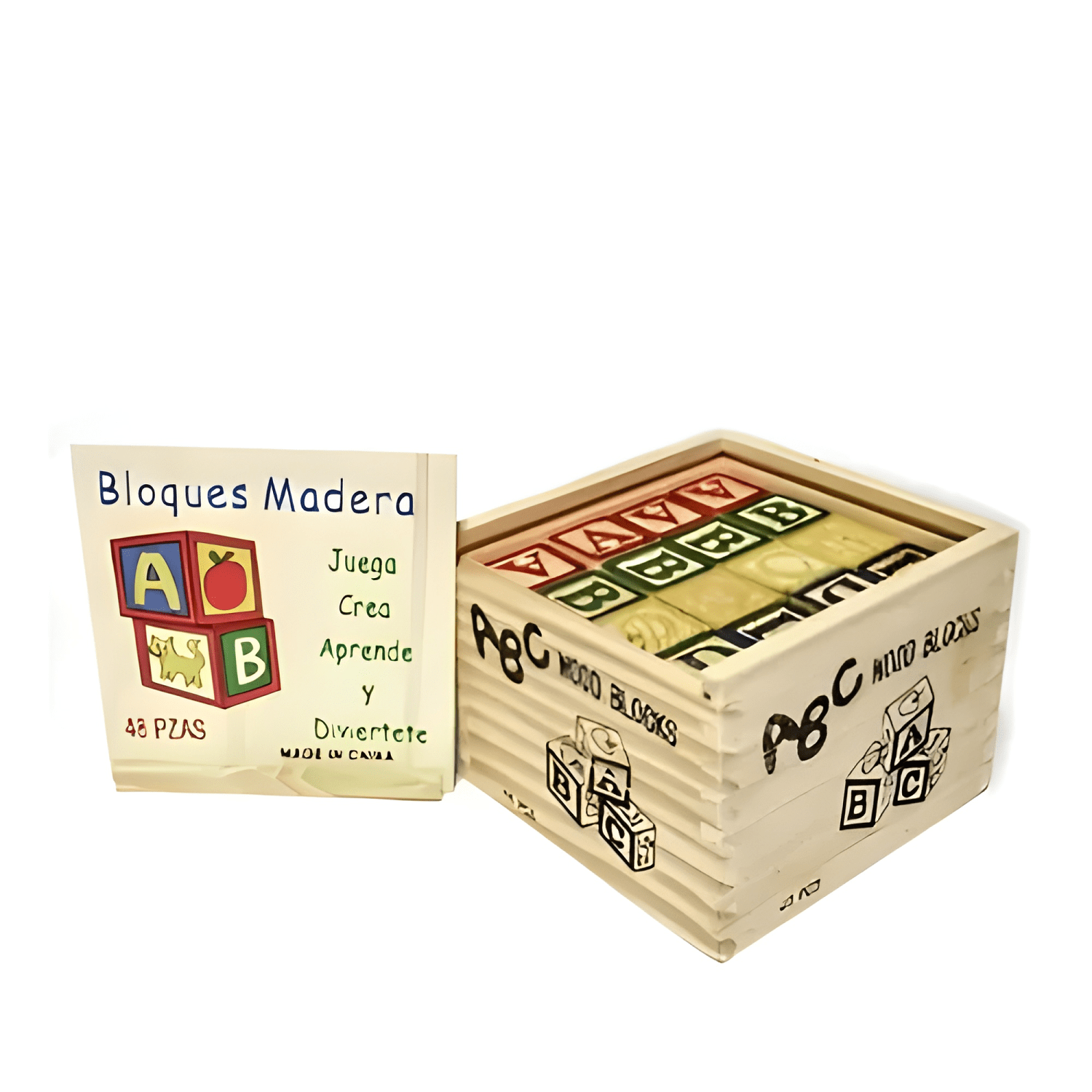 Cubo 48 piezas madera letras números entretenimiento-0