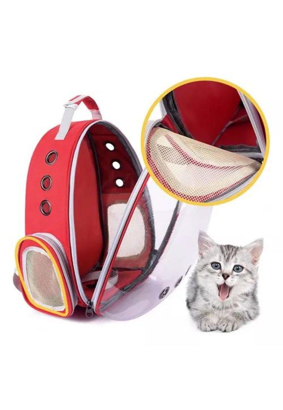 Bolso canil gato mochila transportadora para mascotas perros rojo-4