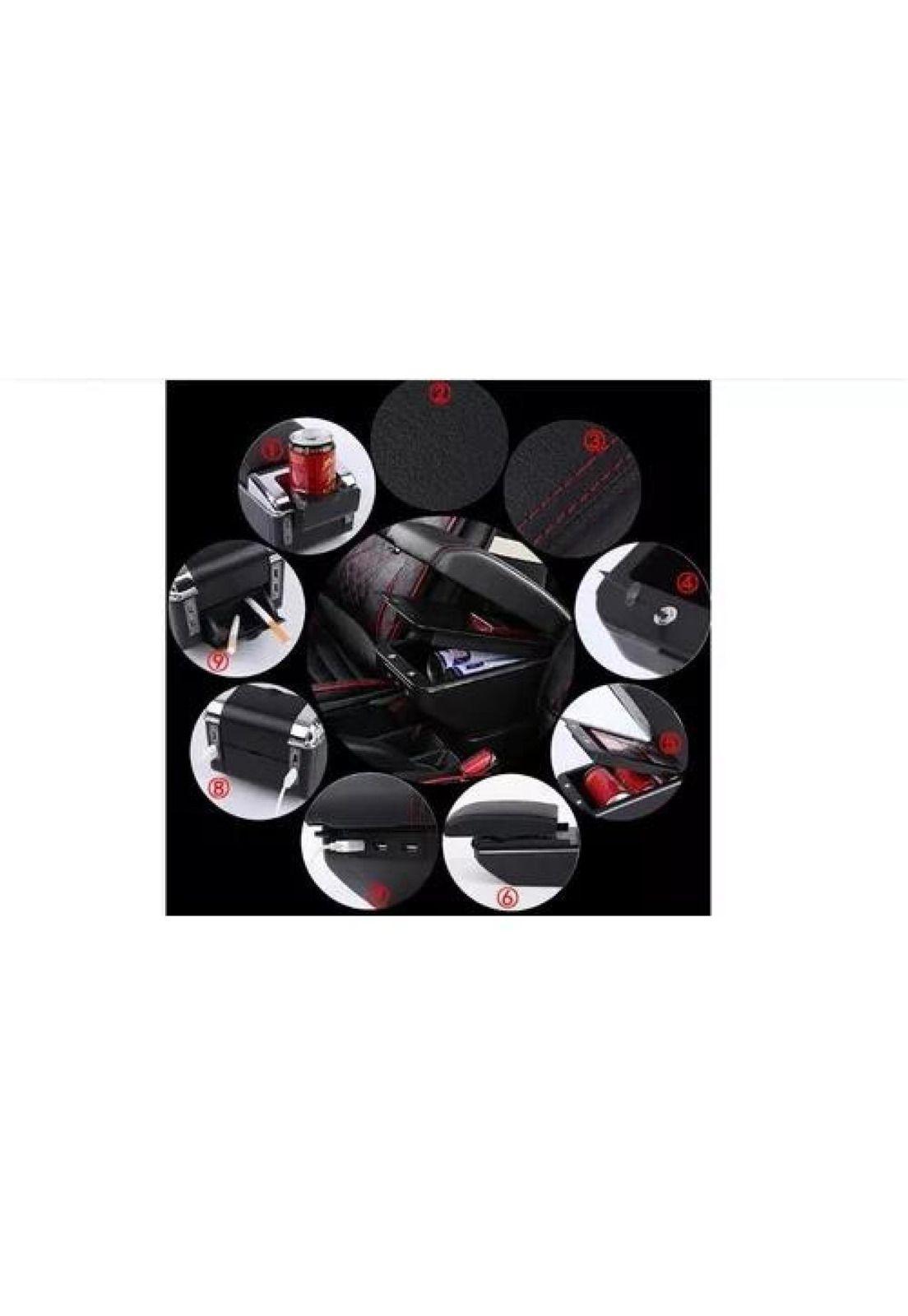 Apoya brazos universal para auto, base extensible, 7 puertos USB, color negro-3
